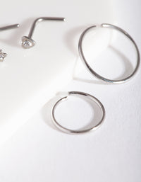 Rhodium Heart Nose Ring 4-Pack - link has visual effect only