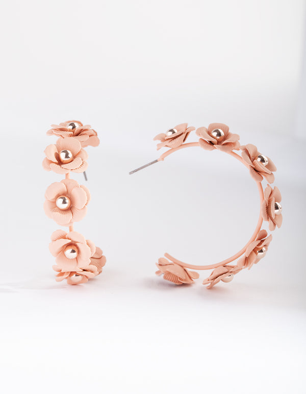 Pink Rose Gold Floral Hoop Earrings