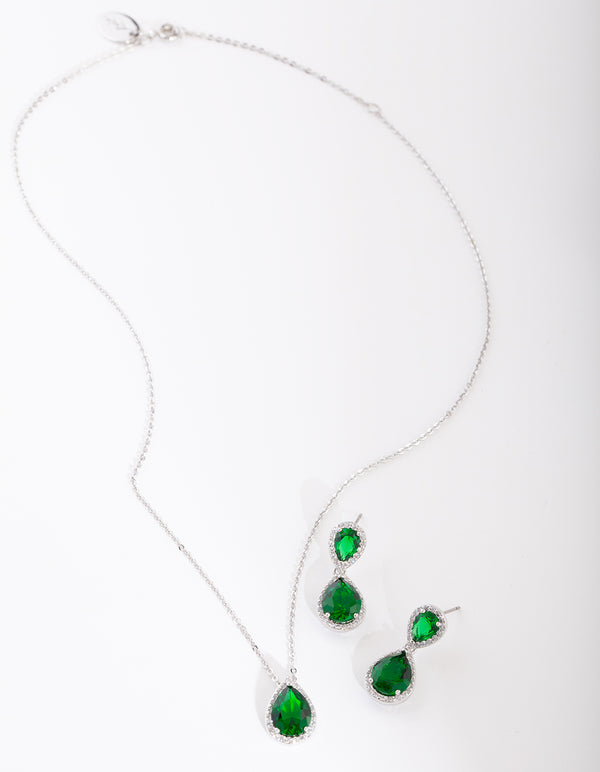 Green Diamond Simulant Teardrop Jewellery Set