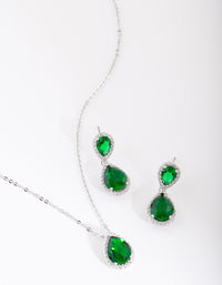 Green Diamond Simulant Teardrop Jewellery Set - link has visual effect only