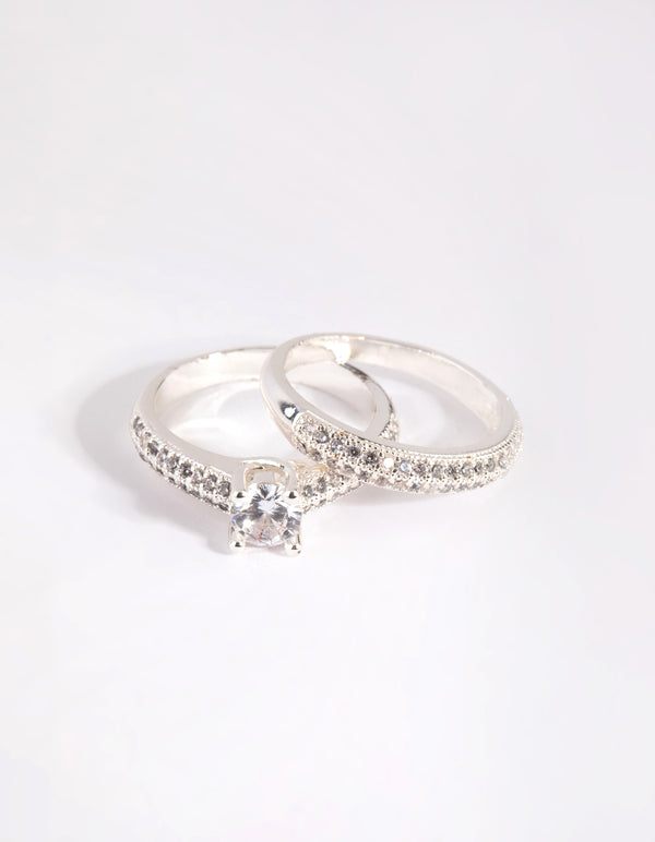 Silver Diamond Simulant Classic Ring Stack