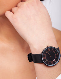 Black Metal Mesh Strap Watch - link has visual effect only