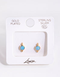 Gold Plated Sterling Silver Blue Synthetic Opal Stud Earrings - link has visual effect only