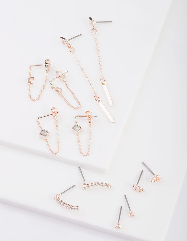 Rose Gold Snake Chain Tassel Earring 6-Pack