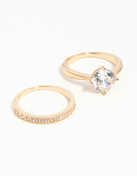 Gold Round Cubic Zirconia Ring Stack - link has visual effect only