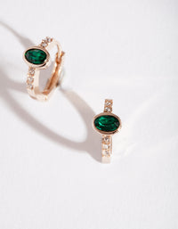 Gold Emerald Facet Huggie Earrings - link has visual effect only