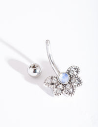 Silver Surgical Steel Synthetic Opal Flower Belly Bar - link has visual effect only