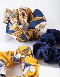 Navy Mustard Floral Scrunchie Pack - link has visual effect only