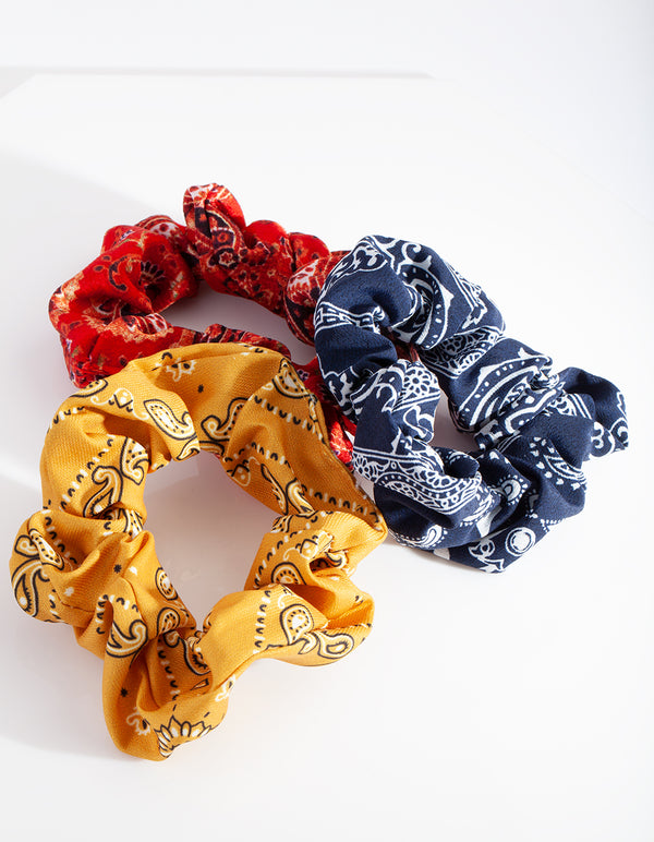 Multi Paisley Print Scrunchie Pack