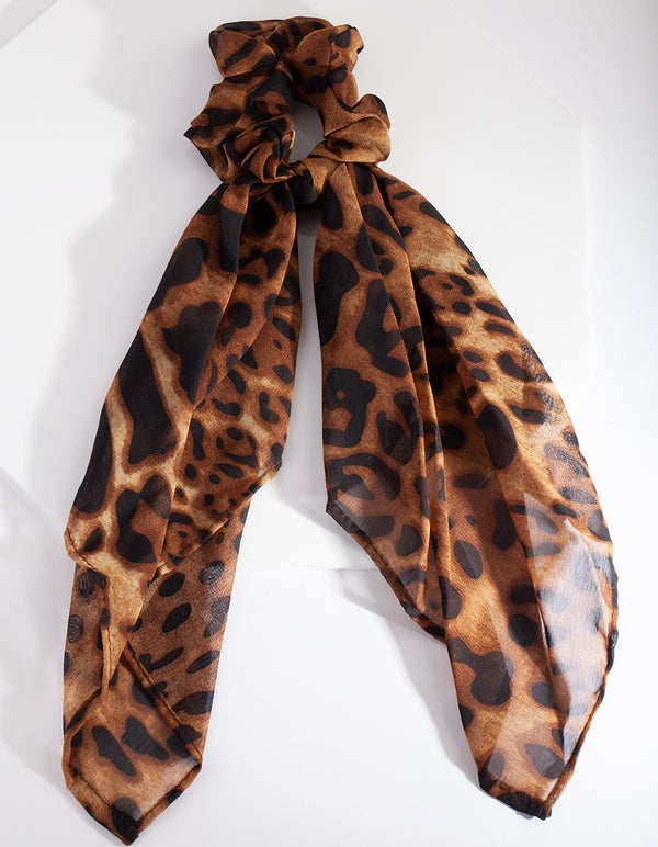 Brown Leopard Scrunchie Scarf