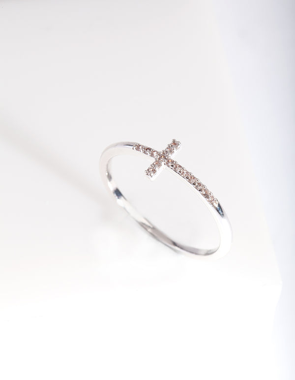 Cubic Zirconia Silver Cross Ring