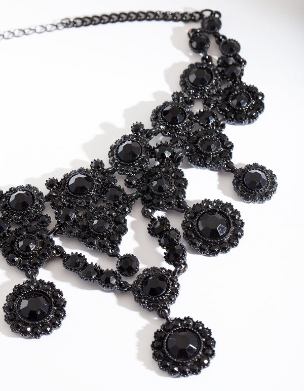 Black Multi Floral Gem Necklace