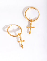 Gold Plated Sterling Silver Cross Dangle Hoop Earrings - link has visual effect only