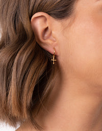 Gold Plated Sterling Silver Cross Dangle Hoop Earrings - link has visual effect only