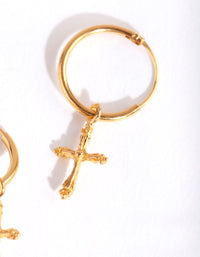 Gold Plated Sterling Silver Cross Dangle Hoop Earrings - link has visual effect only