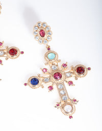 Gold Multi Gem Cross Earrings - link has visual effect only