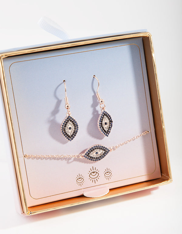 Rose Gold Evil Eye Jewellery Set Gift Box