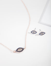 Rose Gold Evil Eye Necklace & Earrings Gift Box - link has visual effect only