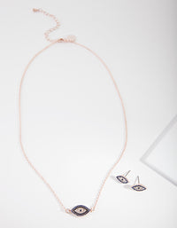 Rose Gold Evil Eye Necklace & Earrings Gift Box - link has visual effect only