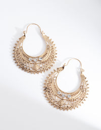 Antique Gold Detailed Hoop Chandbali Earrings - link has visual effect only