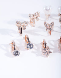 Kids Rose Gold Diamante Star Butterfly Heart & Bow Clip On Earring 5-Pack - link has visual effect only