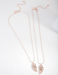 Kids Rose Gold Diamante Best Friend Heart Necklace Set - link has visual effect only