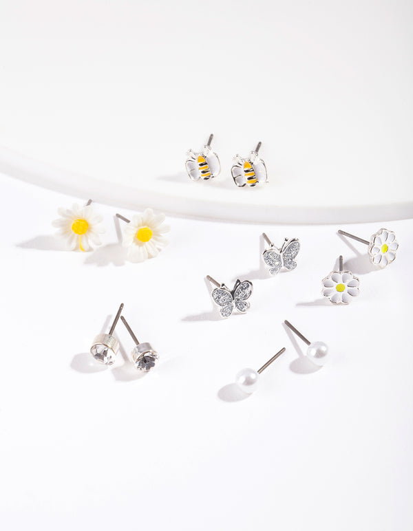 Kids Silver Daisy Stud Earring 6-Pack