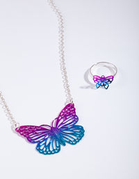 Kids Purple Butterfly Necklace Ring Set - link has visual effect only