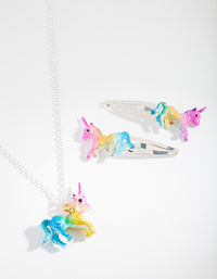 Kids Silver Unicorn Clip Necklace Set - link has visual effect only