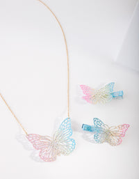 Kids Coated Metal Butterfly Clip & Necklace Set - link has visual effect only