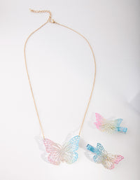 Kids Coated Metal Butterfly Clip & Necklace Set - link has visual effect only