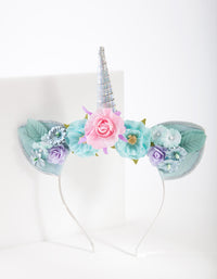 Kids Fabric Flower Unicorn Headband - link has visual effect only