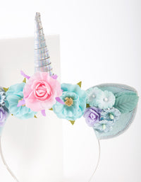 Kids Fabric Flower Unicorn Headband - link has visual effect only