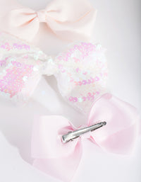 Kids White Sequin Bow Hair Clip Pack - link has visual effect only