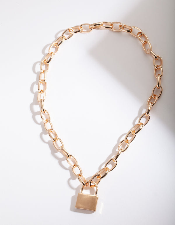 Gold Lock Chain Necklace