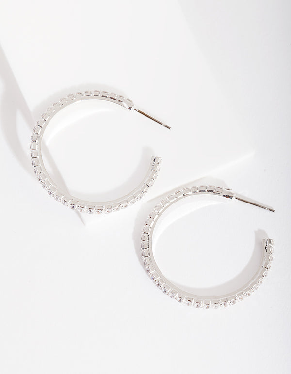 Silver Cubic Zirconia 3mm Hoop Earrings