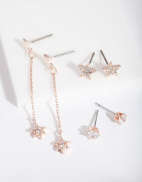 Rose Gold Cubic Zirconia Star & Chain Drop Earring Pack - link has visual effect only