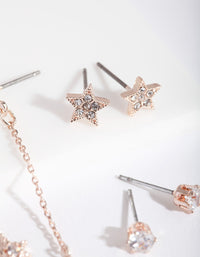 Rose Gold Cubic Zirconia Star & Chain Drop Earring Pack - link has visual effect only