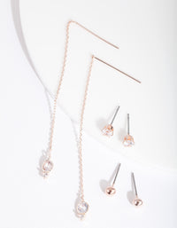 Rose Gold Cubic Zirconia Stud & Thread Earring Pack - link has visual effect only