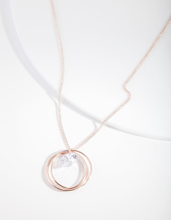 Rose Gold Cubic Zirconia Circle Necklace