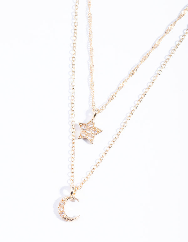 Gold Cubic Zirconia Celestial Necklace