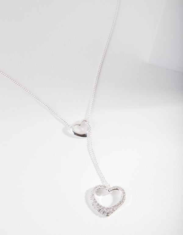 Silver Cubic Zirconia Heart Y Necklace