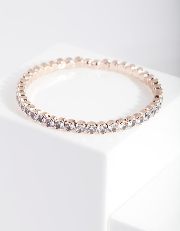 Rose Gold Cubic Zirconia Stone Cuff Bracelet