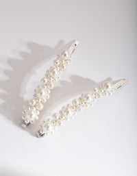 Silver Pearl Cluster Duo Hair Clip Pack - link has visual effect only