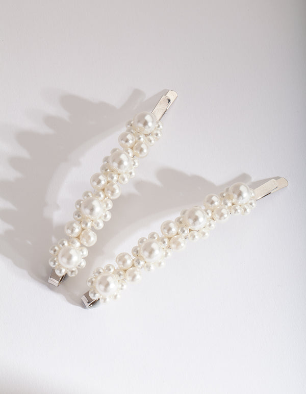 Silver Pearl Cluster Duo Hair Clip Pack