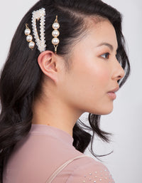 Gold Pearl Bead Hair Clip Pack - link has visual effect only