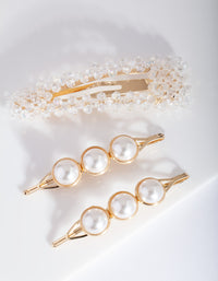 Gold Pearl Bead Hair Clip Pack - link has visual effect only