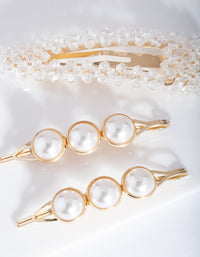 Gold Pearl Bead Hair Clip Pack - link has visual effect only