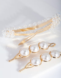 Gold Pearl Bead Hair Clip Pack - link has visual effect only