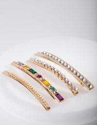 Gold Long Multi Jewel Hair Pins 4-Pack - link has visual effect only